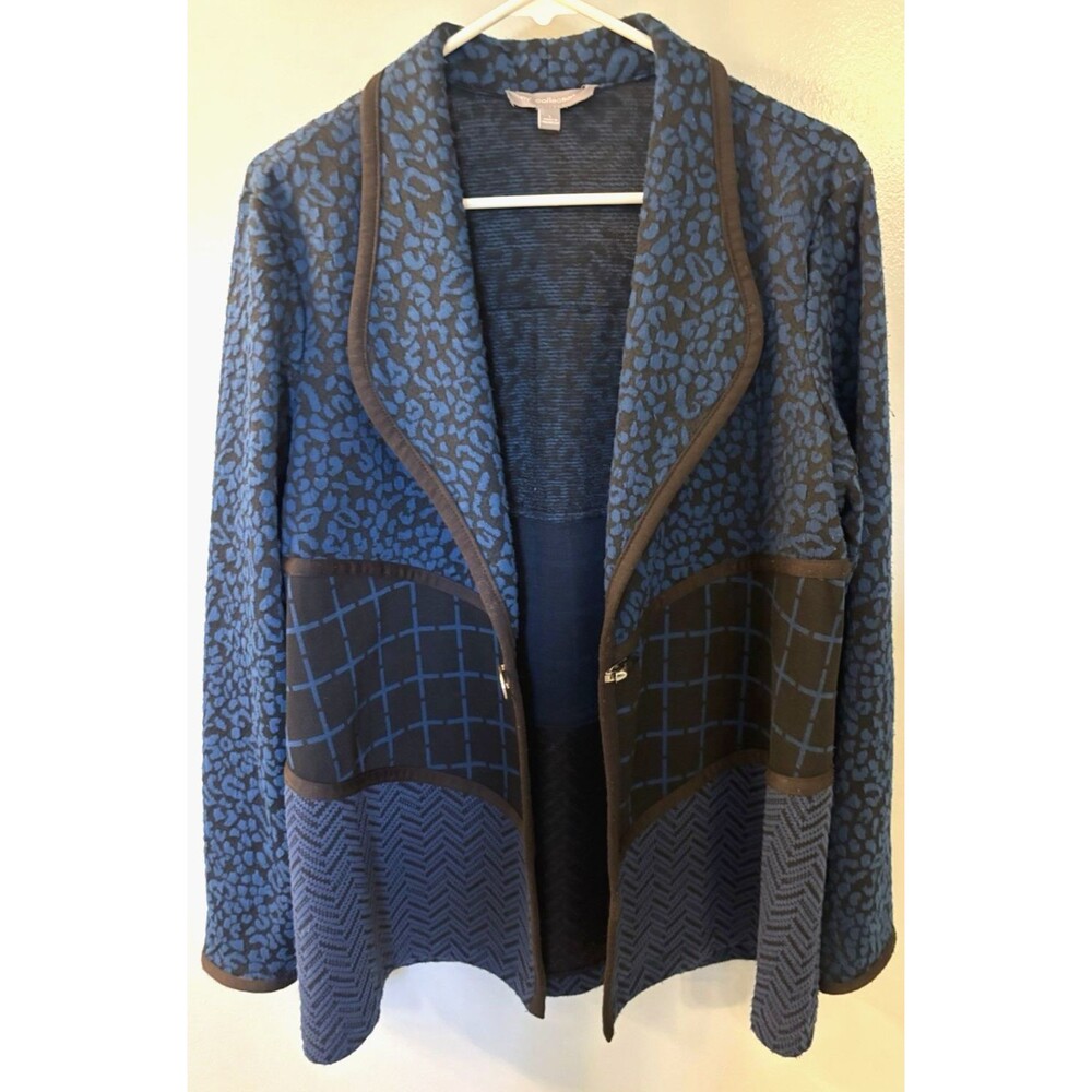 NY Collection Blue And Black Blazer Jacket Size L
